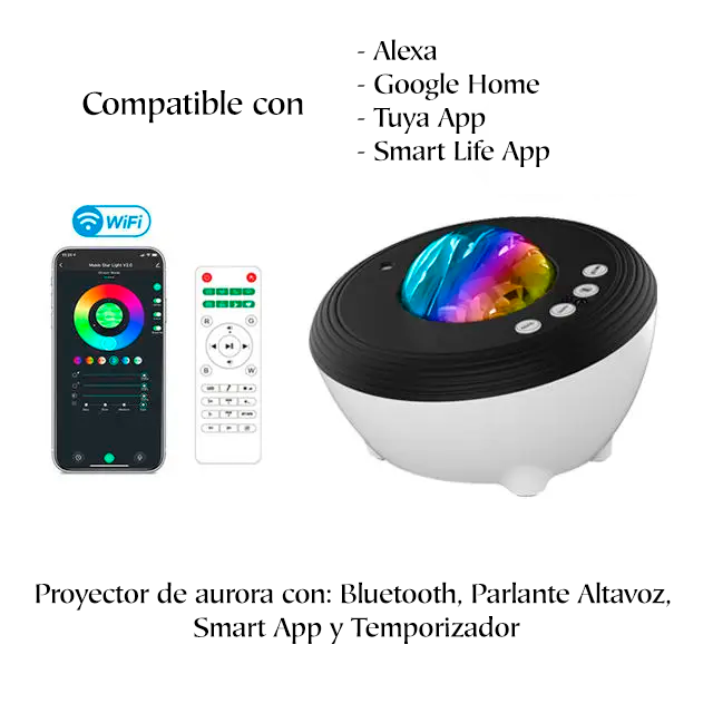 Proyector Galaxia Aurora Boreal Smart App